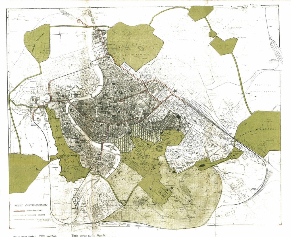 Fig. 07. Marcello Piacentini, Anello dei Parchi da M. Piacentini, (1916), Sulla conservazione della bellezza di Roma e sullo sviluppo della città moderna, Roma.