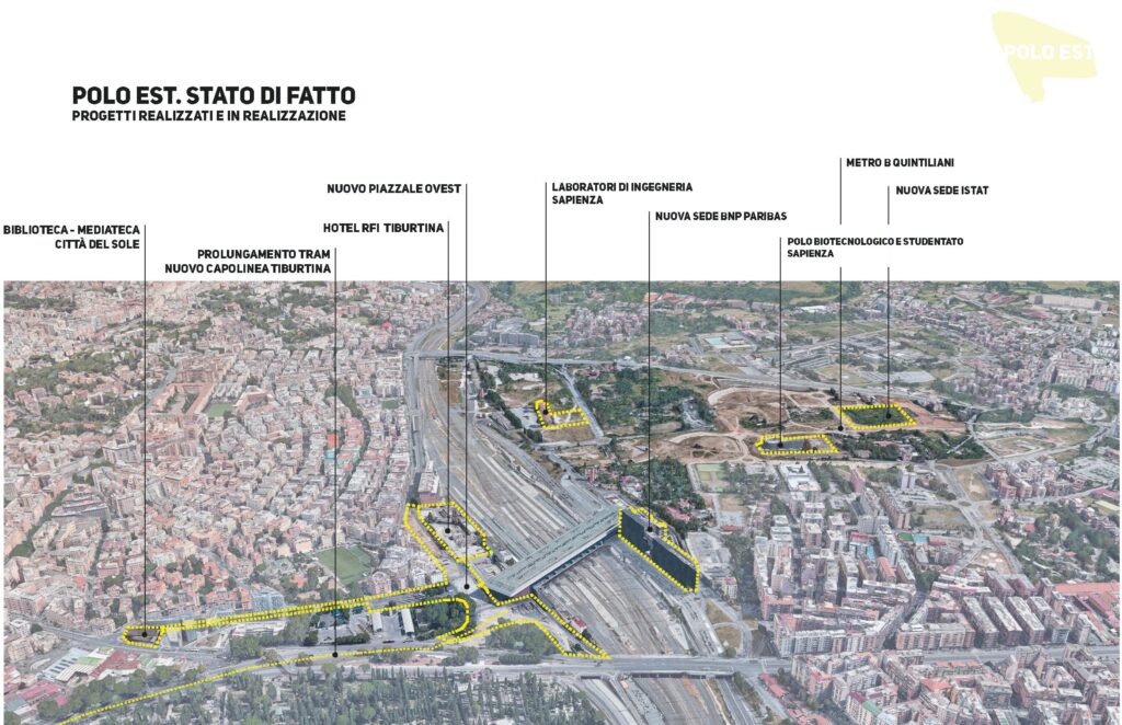 Fig. 18. Anello verde, il sistema del Polo Est tra Stazione Tiburtina e Pietralata, progetti in corso.