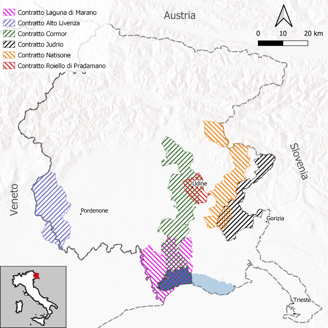 Fig. 2. Contratti di Fiume attivi a dicembre 2024 in Friuli Venezia Giulia. (Brusarosco, 2024, p. 173).