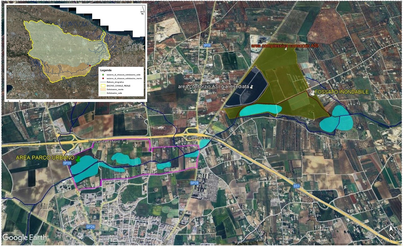 Fig. 3. I sottobacini del Canale Reale e un focus sulle possibili aree di espansione naturale. Studio idrologico-idraulico del bacino del Canale Reale per la mitigazione del rischio idraulico in coerenza con gli obiettivi del Contratto di Fiume (Masterplan); ASSET, aprile 2024.