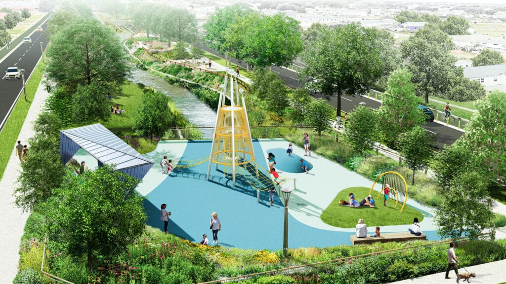 Fig. 6. Rendering di un Blue Corridor, New Orleans. (credit by MSMM Engineering, LLC).