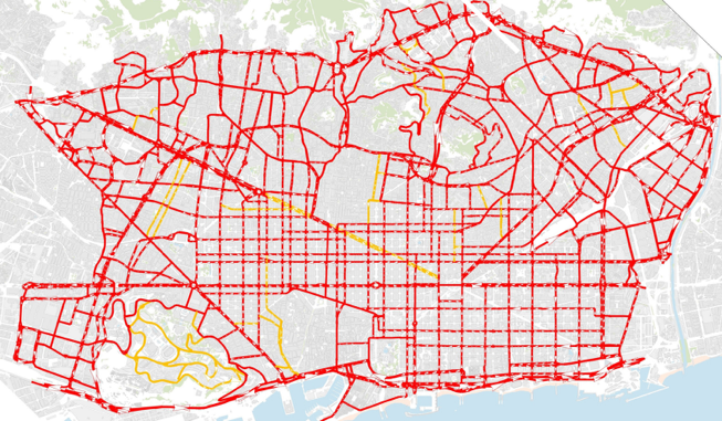Fig. 6. Calles con prioridad peatonal del modelo de supermanzanas. Fuente: BCNecología.
